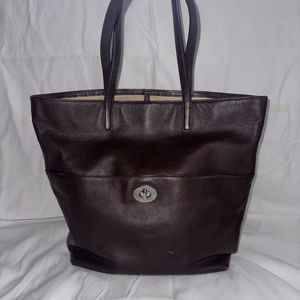 LIKE NEW COACH LEGACY TURNLOCK BROWN LEATHER TOTE HANDBAG